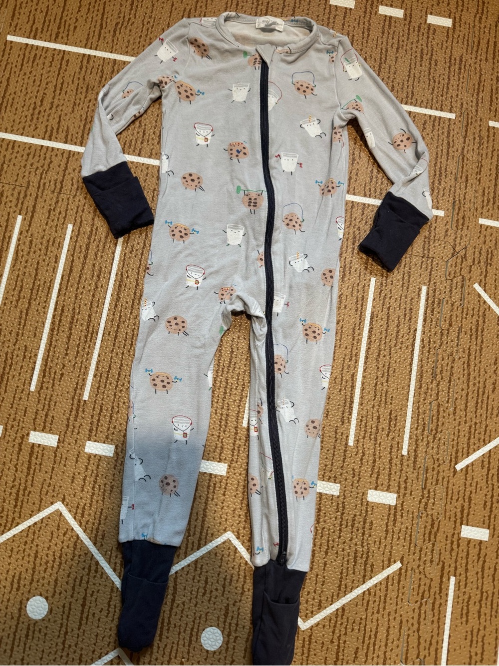 Angel Dear Light Gray Footed One-Piece with Navy Trim and Cookie Print